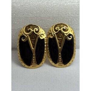 Vintage Signed Edgar Berebi Goldtone Enamel Large Statement Clip On Earrings